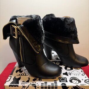 Charlotte Russe Black Faux‑Fur Ankle Boots – Size 7 (New!)